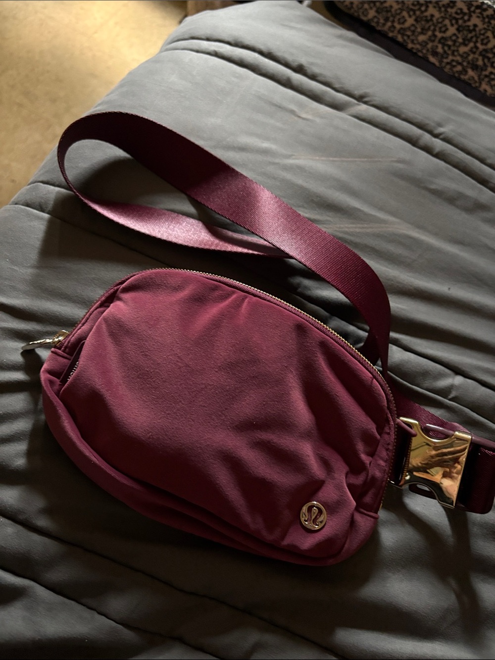 lululemon athletica Burgundy Crossbody Belt Bag with Gold Hardware